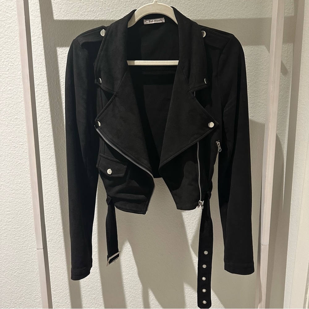 Rock Etiquette Faux Suede Cropped Biker Moto Jacket